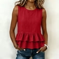 thumbnail image 1 of Shihyeh Womens Ruffle Linen Tank Tops Spring Summer Beach Cute Sleeveless Shirts Vest Top, 1 of 8