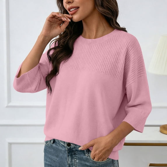 Shihyeh Womens Short Sleeve Sweater Summer Oversized Cropped Sweaters Casual Crewneck Lightweight Knit Tops