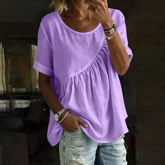 Shihyeh Womens Summer Babydoll Tops Casual Loose Fit Peplum Oversized Tunic Shirts