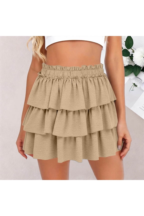 Womens Summer Solid Color Loose High Waist A-line Half Body Elastic Waist Drawstring Skirt