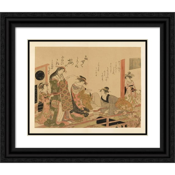 Shiichi Tajima 14x12 Black Ornate Wood Framed Double Matted Museum Art Print Titled: Masterpieces Selected from the Ukiyoyé School, Pl.06 (1906)