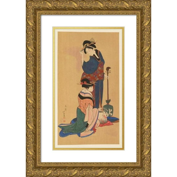 Shiichi Tajima 15x24 Gold Ornate Framed and Double Matted Museum Art Print Titled - Masterpieces Selected from the Ukiyoyé School, Pl.33 (1906)