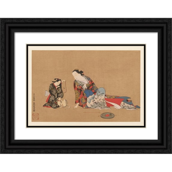 Shiichi Tajima 24x18 Black Ornate Framed Double Matted Museum Art Print Titled: Masterpieces Selected from the Ukiyoyé School, Pl.02 (1906)
