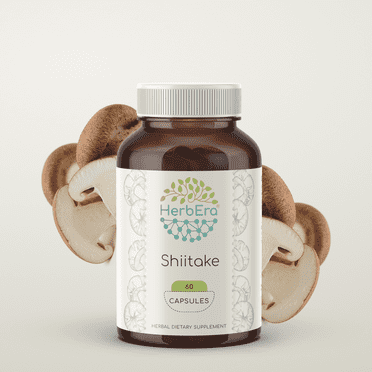 HerbEra Shiitake Capsules, Herbal Dietary Supplement for Immune Support, Shiitake (Lentinula edodes) Dried Mushroom Capsules, Natural, 60 Capsules