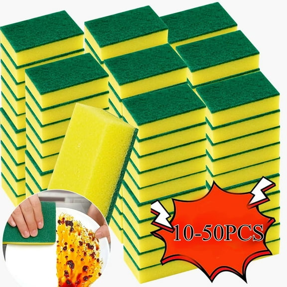 Shijinpojj 50/10Pcs Kitchen Dishwashing Sponge Soft Absorbent Clean Rub Pot Rust Scouring Pad Removing Kits Household Cleaning Brush Sponge