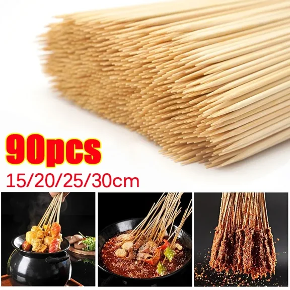 Shijinpojj 90pcs Disposable Bamboo Stick Food Grade Bamboo Skewer Sticks Natural Wood Long Stick for Barbecue Fruit BBQ Tools 15/20/25/30cm