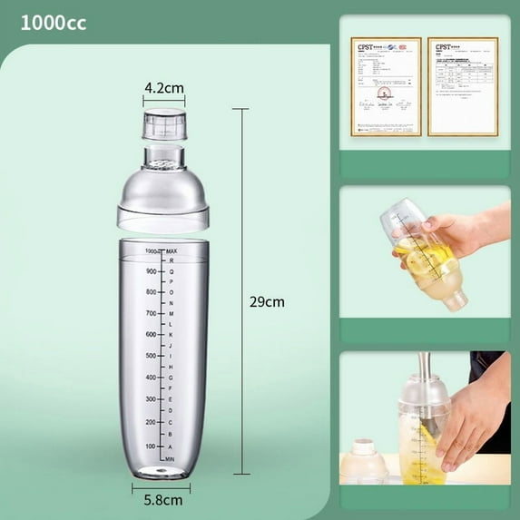 Shijinpojj PC resin Cocktail Shaker Martini Hand Shaker Cup with Scales 350ml/500ml/700ml/1000ml Milk Tea Wine Drink Shaker Mixer Bar Tool