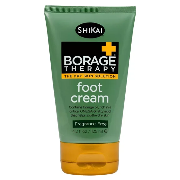 Shikai - Borage Therapy Plant-Based Dry Skin Foot Cream, Combat Dry, Cracked & Flakey Skin On Feet & Lower Legs, Good For Dry Skin Caused By Diabetes, Non-Greasy (Unscented, 4.2 Ounces)