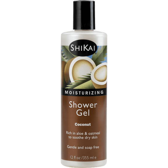 ShiKai Daily Moisturizing Shower Gel Coconut Body Wash with Aloe Vera & Oatmeal for Dry Skin Relief (12 oz)