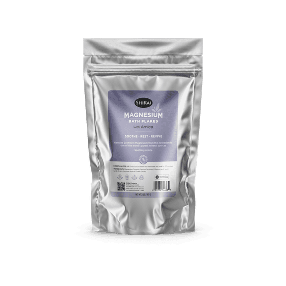ShiKai Magnesium Bath Flakes with Arnica (32 oz) | Fragrance-Free Bath Salt Soak for Muscle Recovery, Relaxation & Sleep Support