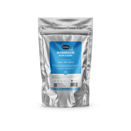 ShiKai Magnesium Bath Flakes with Melatonin (32 oz) | Fragrance-Free Bath Salt Soak for Muscle Relaxation, Recovery & Restful Sleep