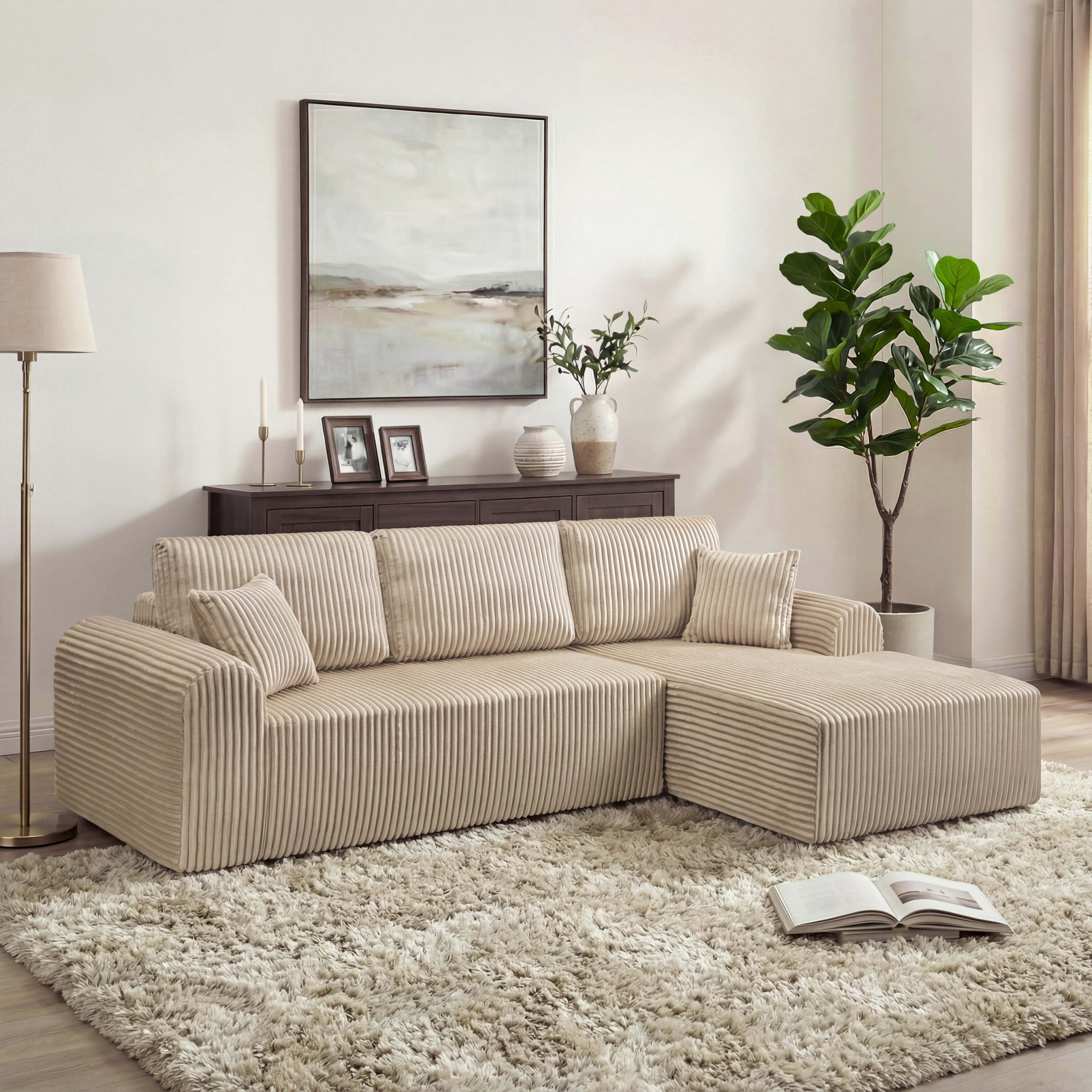 Shikeyi 109" Cloud Modular Sectional Sofa Couch with L-Shape Chaise,Modern Minimalist Upholstered Boneless Couches for Living Room Bedroom, Camel