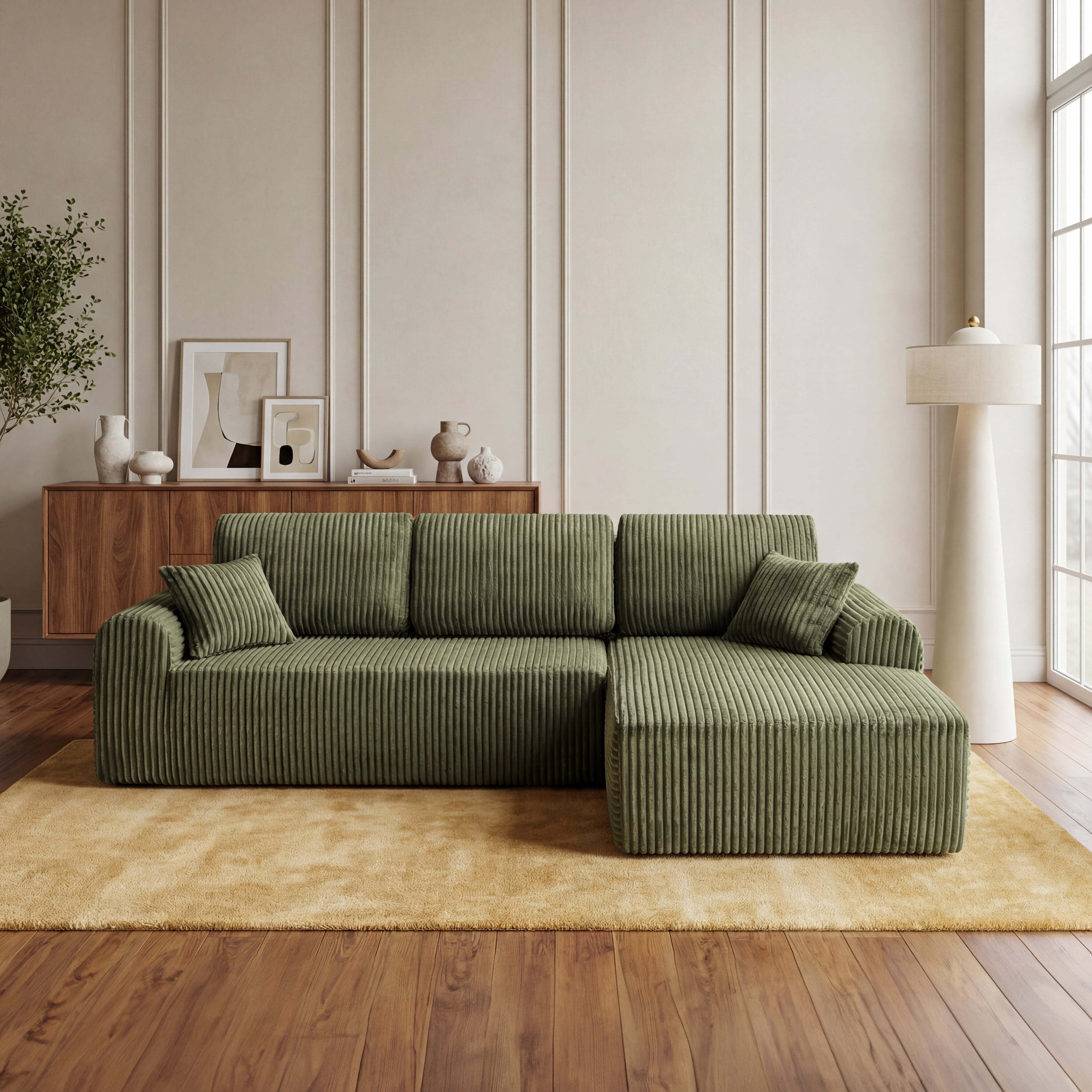 Shikeyi 109" Cloud Modular Sectional Sofa Couch with L-Shape Chaise,Modern Minimalist Upholstered Boneless Couches for Living Room Bedroom, Green