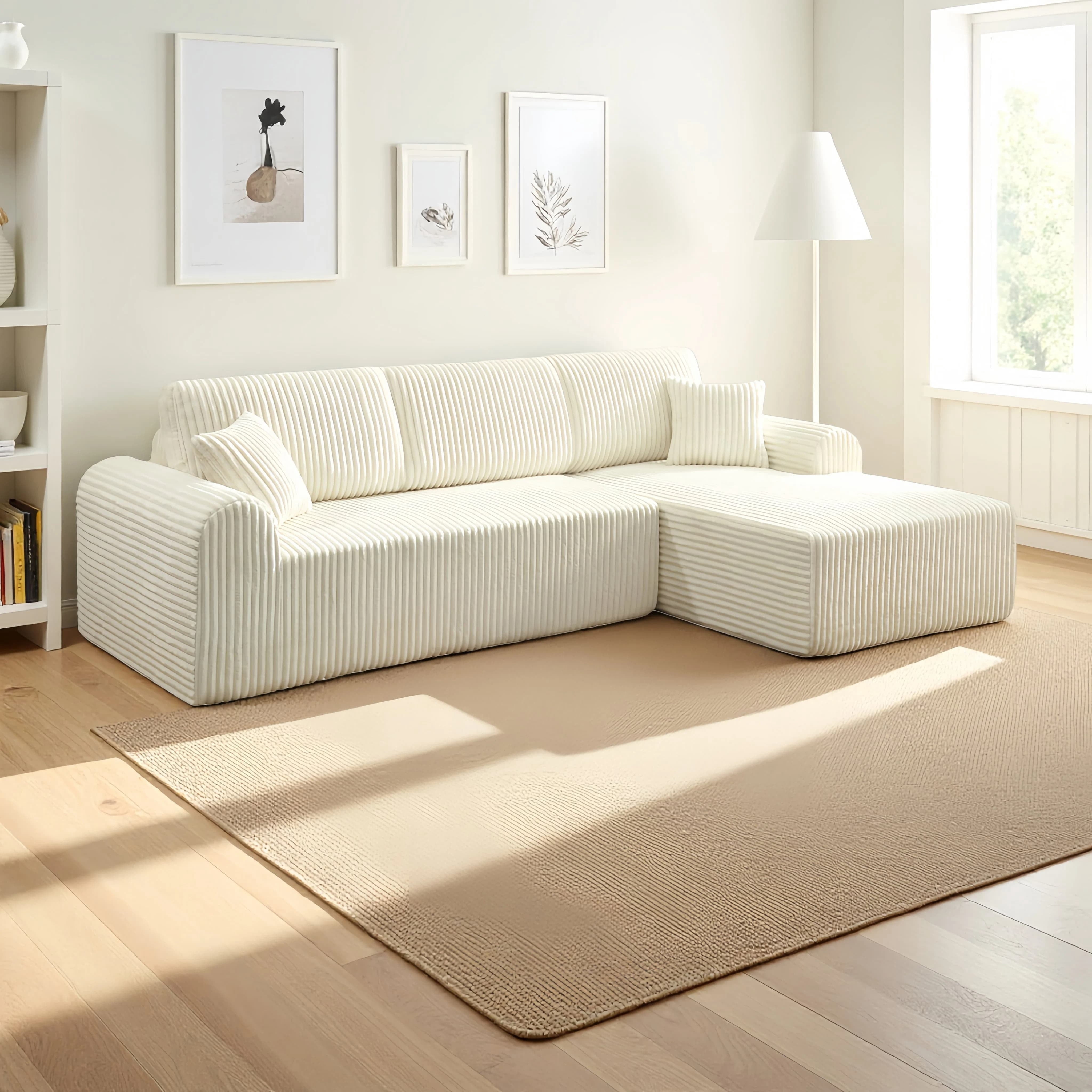 Shikeyi 109" Cloud Modular Sectional Sofa Couch with L-Shape Chaise,Modern Minimalist Upholstered Boneless Couches for Living Room Bedroom, White