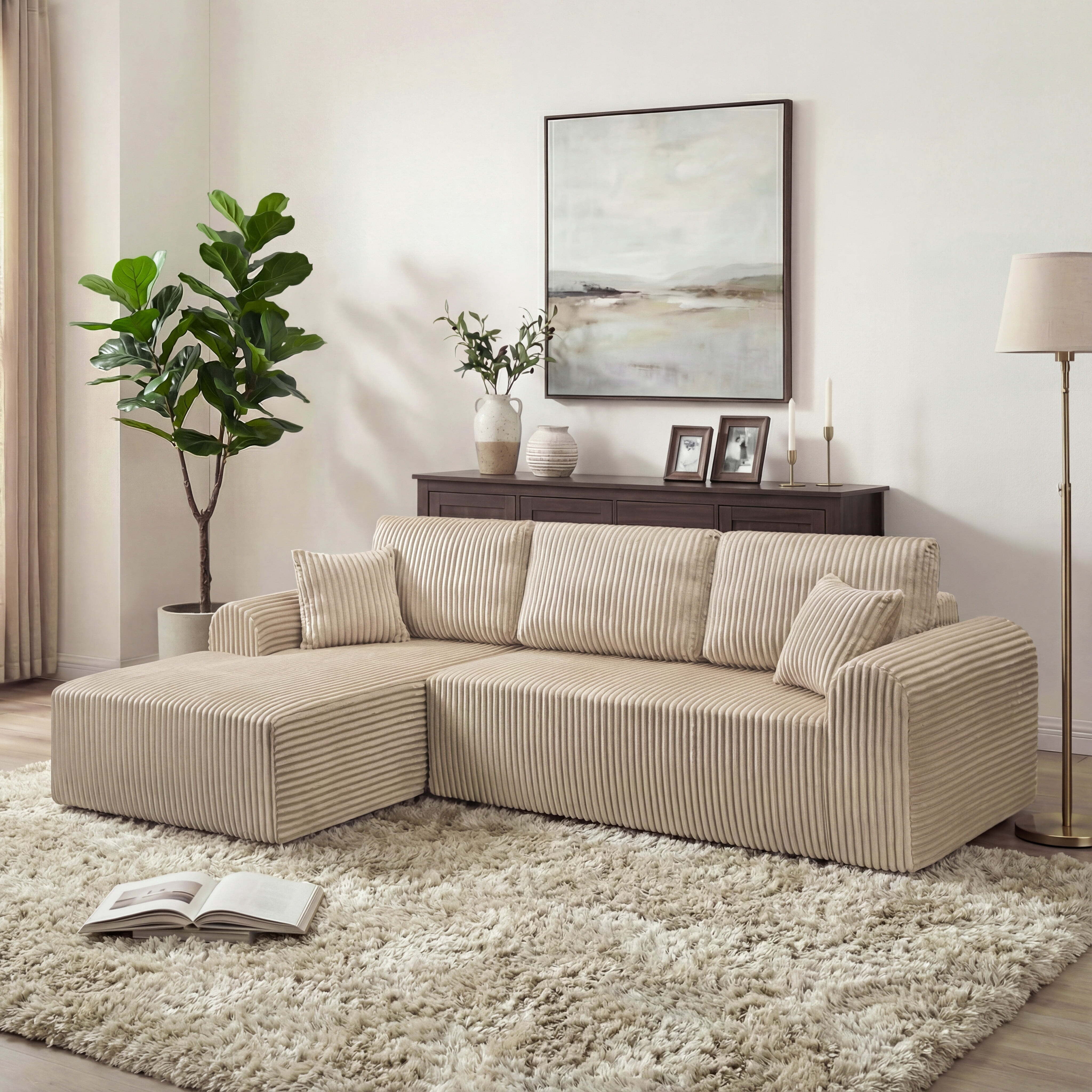 Shikeyi 109" Cloud Modular Sectional Sofa Couch with L-Shape Chaise,Modern Minimalist Upholstered Boneless Couches for Living Room Bedroom, Camel