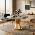 thumbnail image 1 of Shikeyi 47" Round Marble Dining Table for 4-6, Luxury Modern Kitchen Table with Marble Grain MDF Tabletop & Gold Mirrored Stainless Steel Pedestal Base for Dining Room, Grey (Table Only), 1 of 8