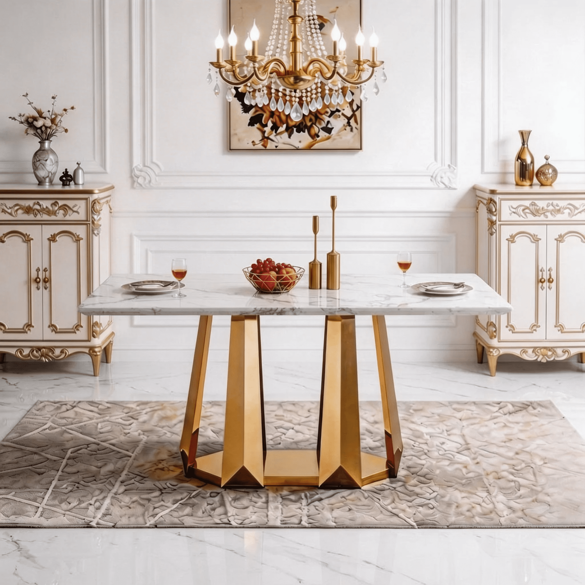 Shikeyi 70" Marble Dining Table for 6-8, Modern Luxury Gold Rectangular Large Kitchen Table, Marble Grain MDF Tabletop & Stainless Steel Base for Kitchen Dining Room, White (Table Only)