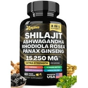 Shilajit 9000 Panax Ginseng 1500MG Ashwagandha 2000MG Rhodiola Rosea 1000MG, Turmeric 500MG, Gingko Biloba 500MG, Stinging Nettle 250MG, Cordyceps Mushroom 500MG 60 Caps