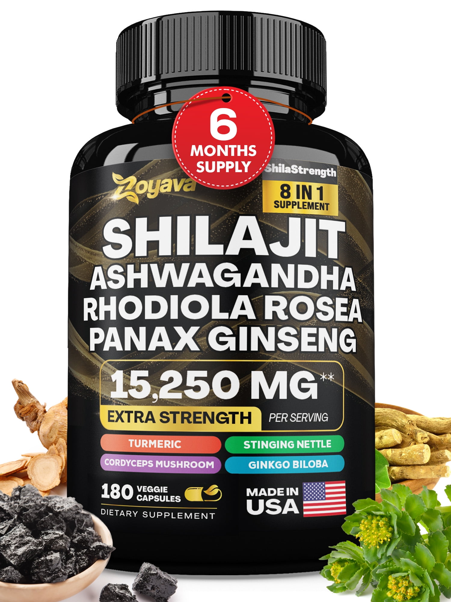 Magnesium Turmeric Ashwagandha Vitamin D Rhodiola Shilajit 9000 Panax Ginseng 1500MG Ashwagandha 2000MG Rhodiola Rosea
