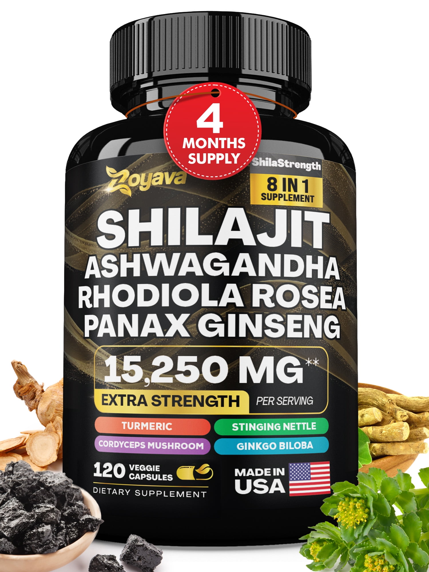 Shilajit 9000 Panax Ginseng 1500MG Ashwagandha 2000MG Rhodiola Rosea