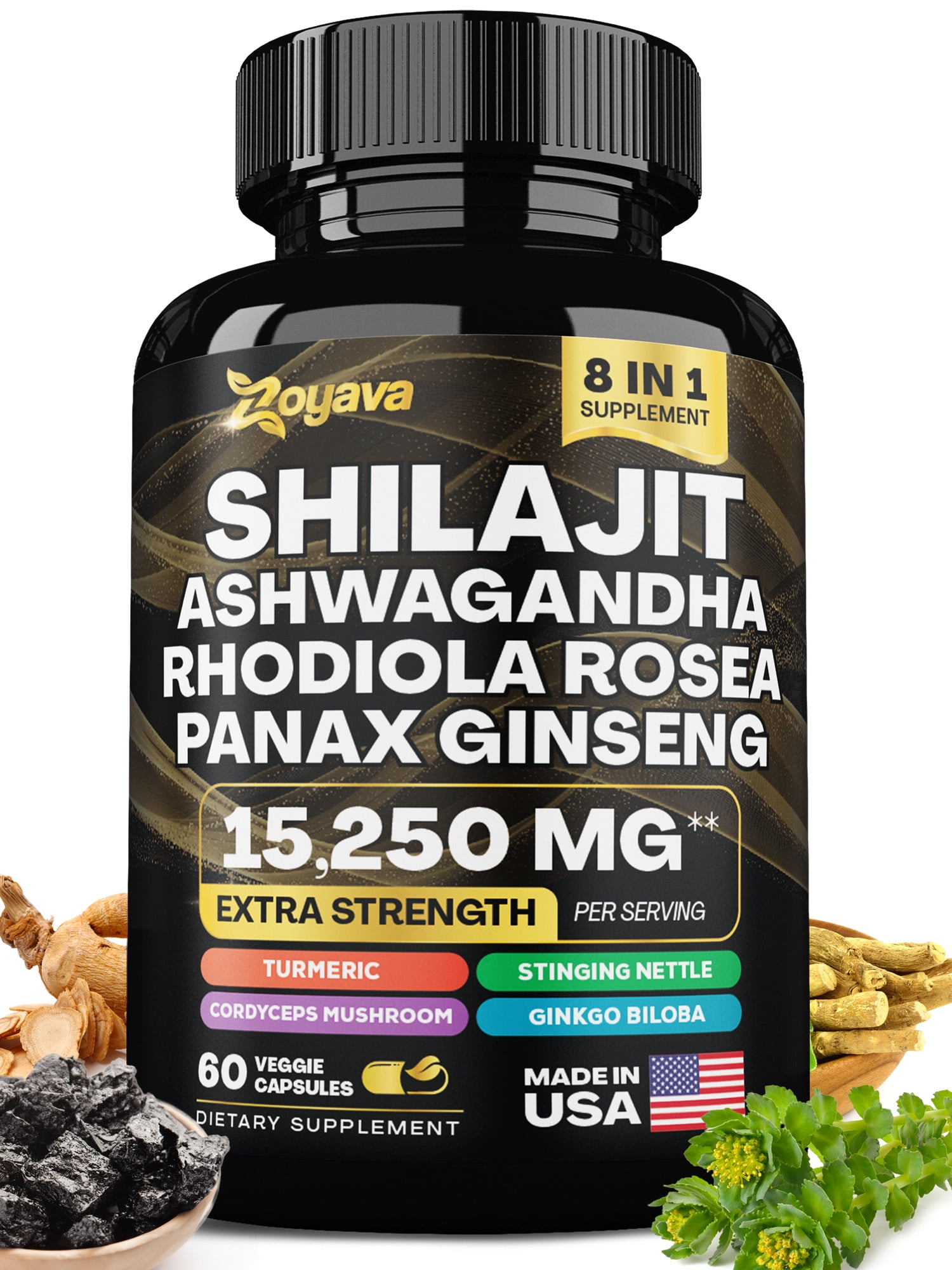 Shilajit 9000 Panax Ginseng 1500MG Ashwagandha 2000MG Rhodiola Rosea