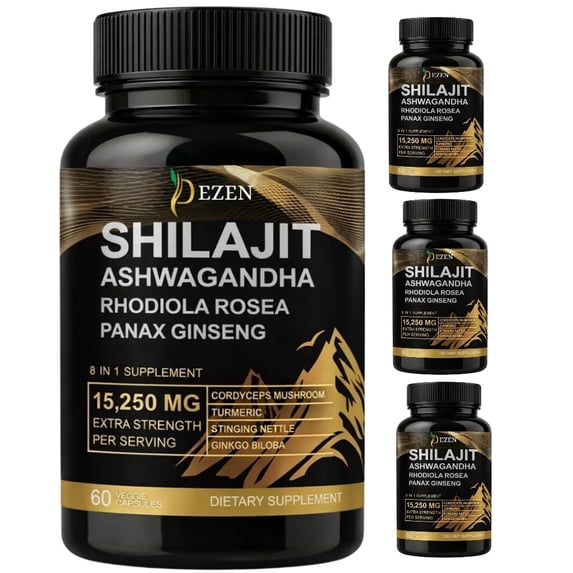 Shilajit + Ashwagandha Capsules – Adaptogenic Stress Support, Brain Focus & Energy Formula Daily Wellness Support Pack 4