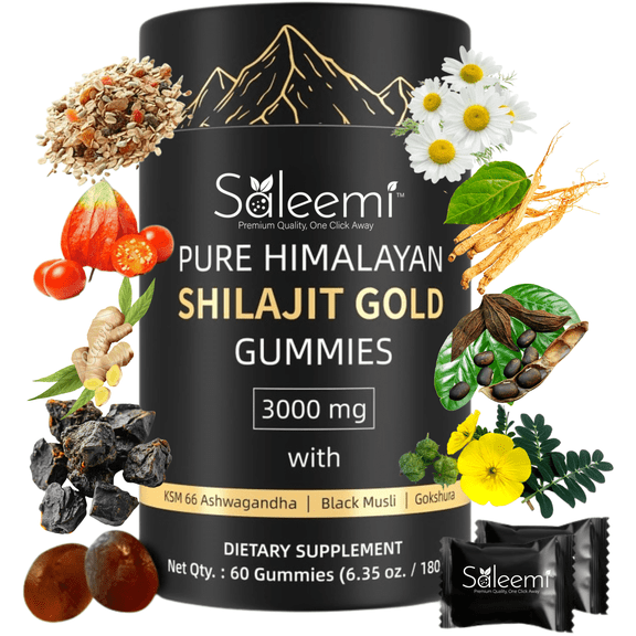 Shilajit Gummies - Pure Himalayan Shilajit Gold Grade with Fulvic Acid | 85 Micronutrients | Ashwagandha & Gokshura | No Added Sugar | Non-GMO | 100% Natural Premium | 60 Gummies for Men and Women