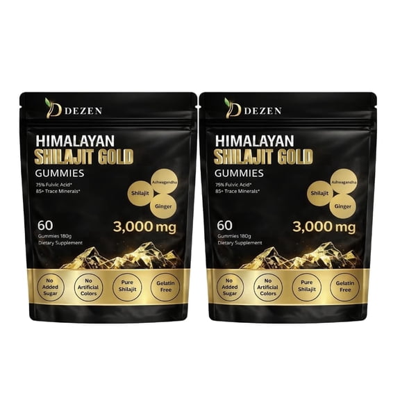 Shilajit Gummies with Ashwagandha, Ginger, Turmeric, Gokshura & Ginseng for Energy & Overall Health Support, 60 Count Each, Pack 2