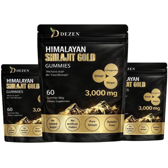 Shilajit Gummies with Ashwagandha, Ginger, Turmeric for Energy & Overall Health Support, 60 Count