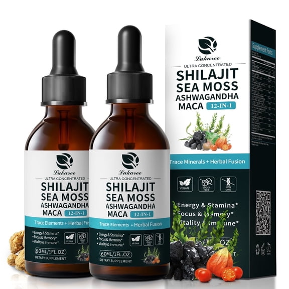 Shilajit Liquid Drops with Sea Moss, Ashwagandha, Maca, Fulvic Acid, Mineral Concentrates, Liquid Vitamins Supplement for Men Women, Energy, Immune Support, 120ML/4 FL Oz
