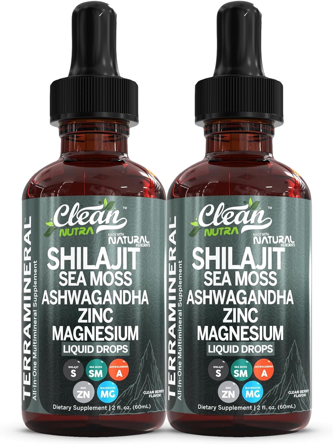 Terra Mineral Shilajit Liquid Drops 2 Pack - Sea Moss Ashwagandha