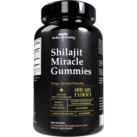 Shilajit Miracle Gummies - Medical Miracles 1000mg High Potency, Vegan, Sugar-Free. Energy & Immunity Support, Pure Himalayan Extract w/Fulvic Acid, Over 84 Minerals. 60 Delicious Gummies