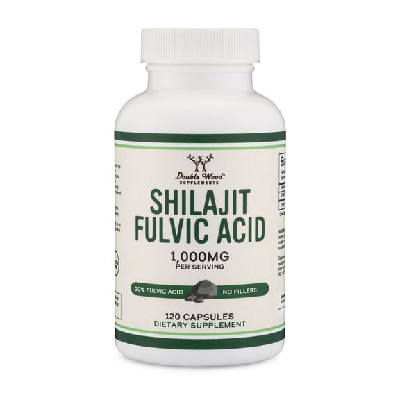 Shilajit Resin Capsules (20% Fulvic Acid Supplement) 1,000mg per Serving, 120 Count (No Fillers, Manufactured in The USA) by Double Wood Supplements