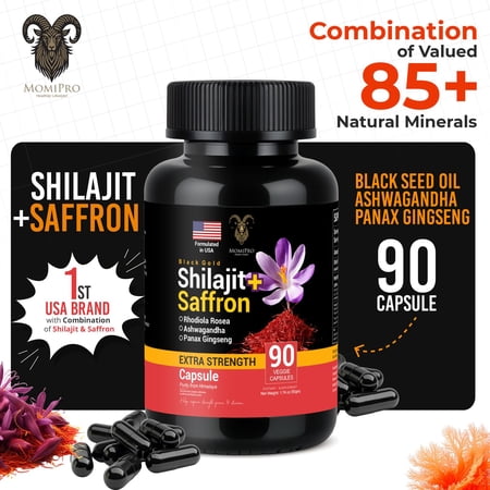 Shilajit Saffron for Men All-in-1 Pure Himalayan Organic Shilajit Capsules Ashwagandha Rhodiola Rosea Panax Ginseng Turmeric Ginkgo. Shilajit Capsules for Women.