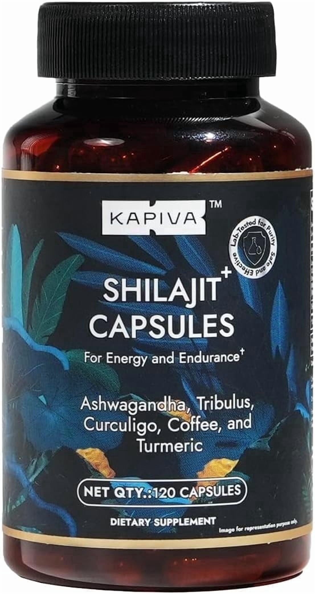 Kapiva Shilajit Capsules – 120 Count | 60 Days Supply |  Himalayan Shilajit with Ashwagandha, Turmeric, Tribulus & Coffee | Energy, Stamina & Testosterone Support