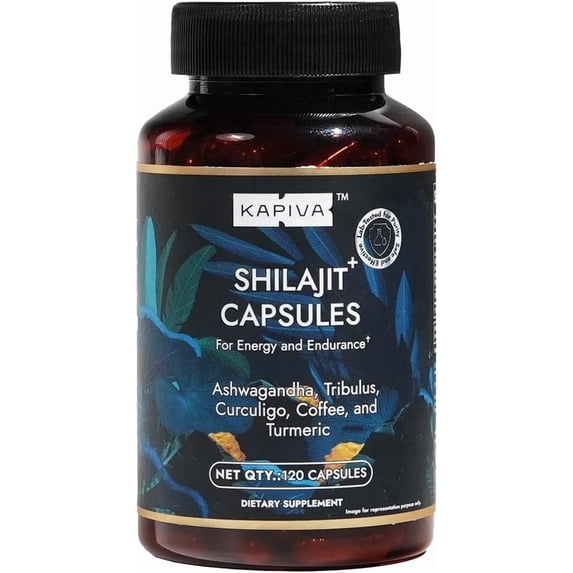 Kapiva Shilajit Capsules – 120 Count | 60 Days Supply | Himalayan Shilajit with Ashwagandha, Turmeric, Tribulus & Coffee | Energy, Stamina & Testosterone Support