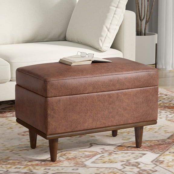 Shiloh 26" WD Storage Ottoman in Saddle Brown Vegan Faux Leather & Assembled