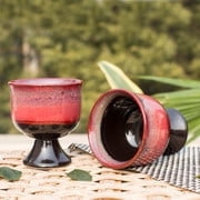 Shilpkara 'Crimson Scoop' Studio Pottery Glazed Ceramic Dessert Bowl (Red, Black Pack of 2)