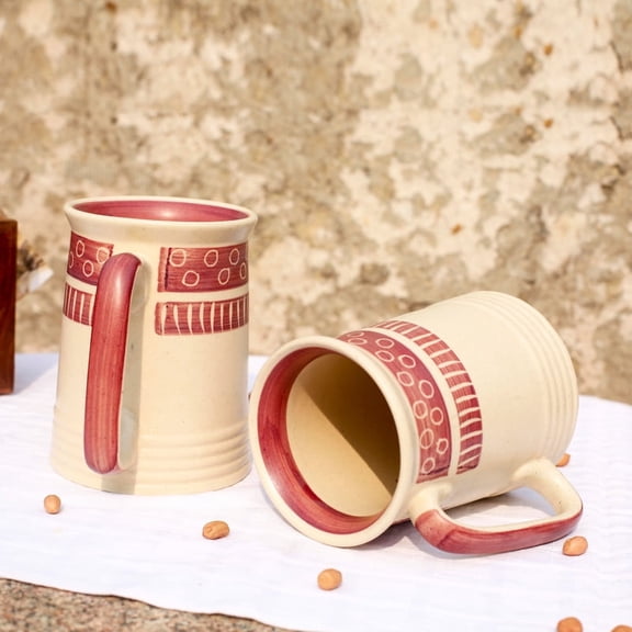 Shilpkara 'Drinks at Beach' Studio Pottery Milk Glasses Ceramic Beer Mug (500 ml, Pack of 2)