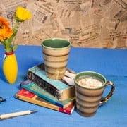 Shilpkara 'Jade Oak' Studio Pottery Tea Cup Ceramic Coffee Mug (260 ml, Pack of 2)