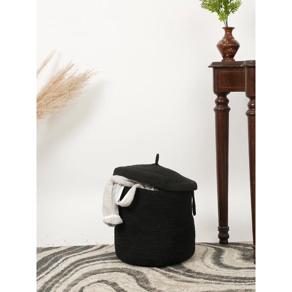 Shilpkara "Laundry Oasis" Handwoven Natural Cotton Dori Jute Washing Sack Organiser Laundry Basket