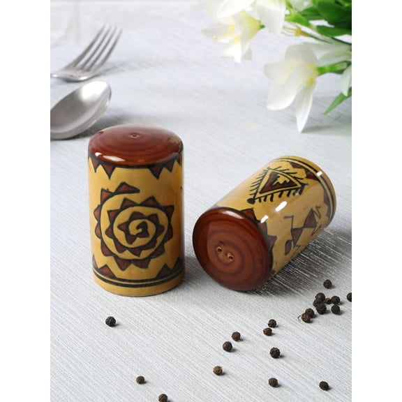 Shilpkara "The Madhubani Tales" Handpainted Ceramic Salt Pepper Set for Dining Table (100 ML)
