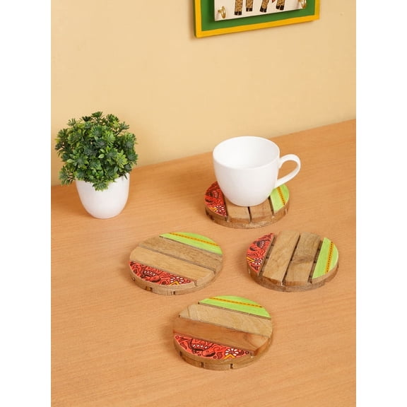 Shilpkara 'Tribal Fish' Wooden Coasters for Office in Rose Wood (Set of 2) - Tea Coasters for Dining Table Accessories for Home Coasters for Cups Wooden Costers Set Table Coasters for Glasses