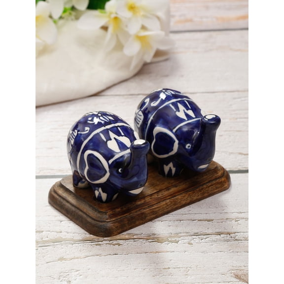 Shilpkara "Twin Elephant Shaped" Ceramic Salt Pepper Set for Dining Table (Set of 2, 50 ML)