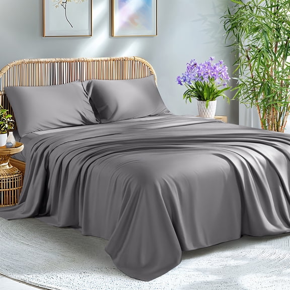 KATOON 100% Organic Bamboo Bed Sheets, California King Sheet Sets 4 PC, 1800 Series Sheets with 16" Deep Pocket, Gray