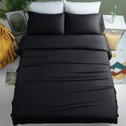 Shilucheng 100% Organic Bamboo Bed Sheets, Cooling Full Sheet Sets 4 PC, 1800 Series Sheets with 16" Deep Pocket, Black