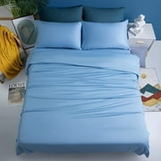 Shilucheng 100% Organic Bamboo Bed Sheets, Cooling King Sheet Sets 4 PC, 1800 Series Sheets with 16" Deep Pocket, Lake Blue