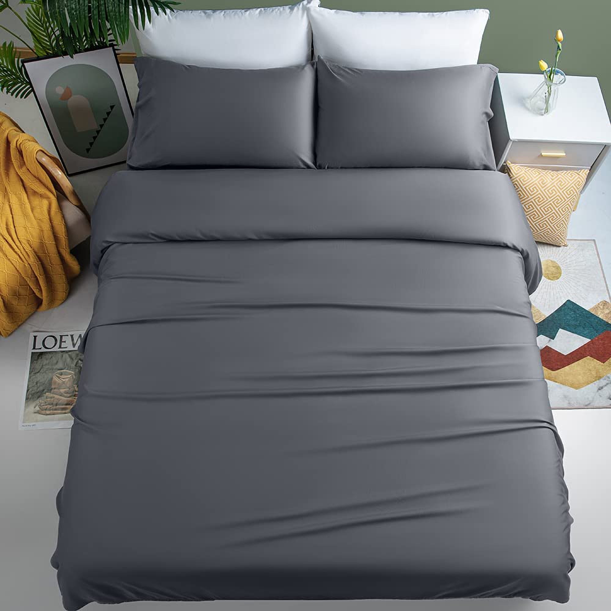 "Shilucheng Organic Bamboo Bed Sheets, Cal King 4 PC Set, Cooling 1800