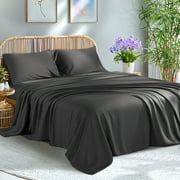 KATOON 100% Organic Bamboo Bed Sheets, King Sheet Sets 4 PC, 1800 Series Sheets with 16" Deep Pocket, Black