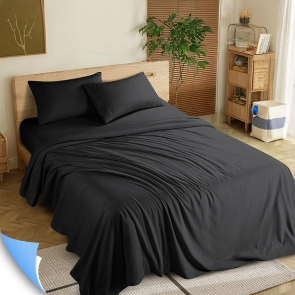 Shilucheng 3 Pieces Luxury Bed Sheets Set, 1800 Series Plush Microfiber Bed Sheets, 16" Deep Pocket, Twin, Black